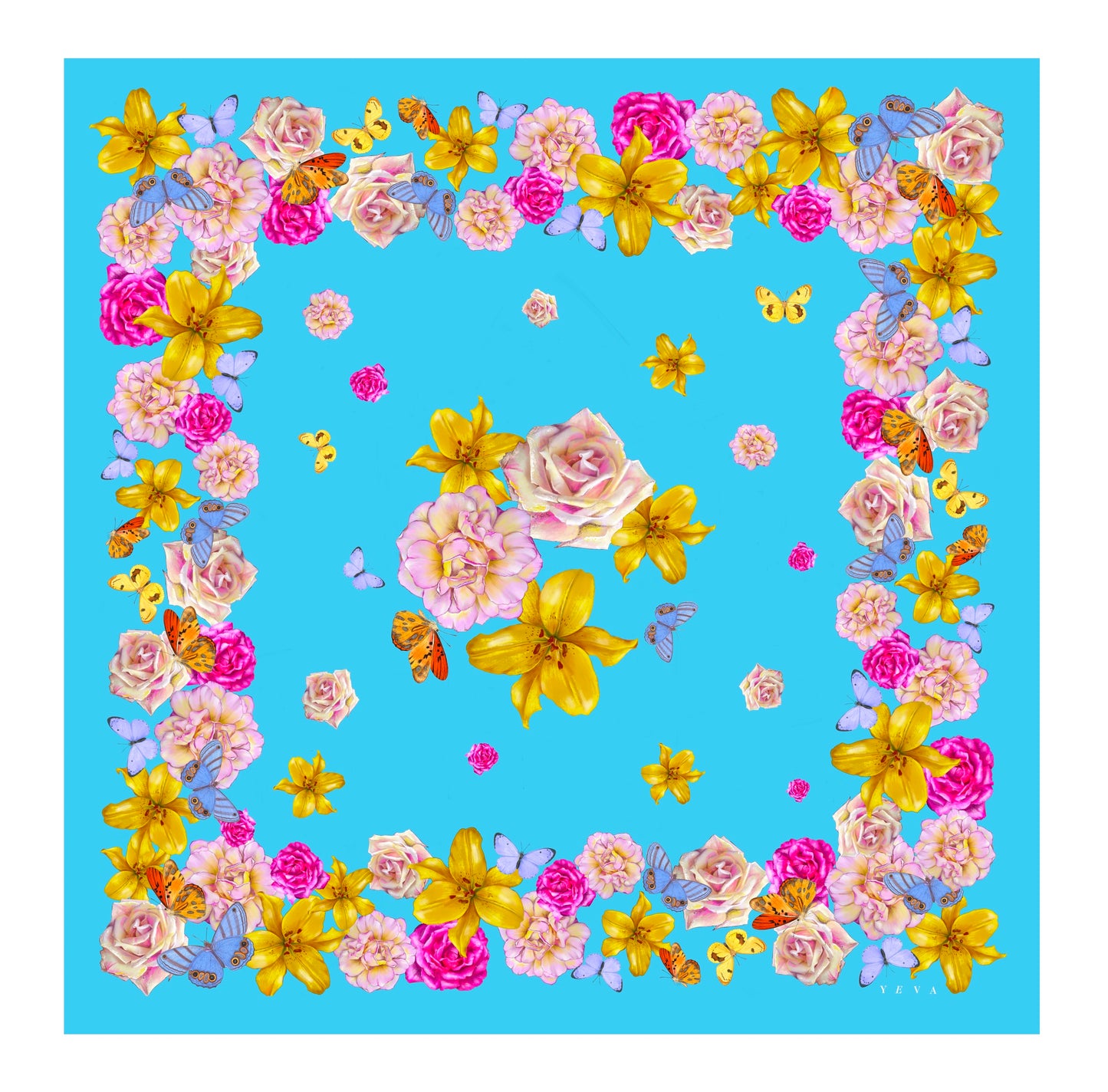 Medium transformer_SCARF "Soul Flowers" blue
