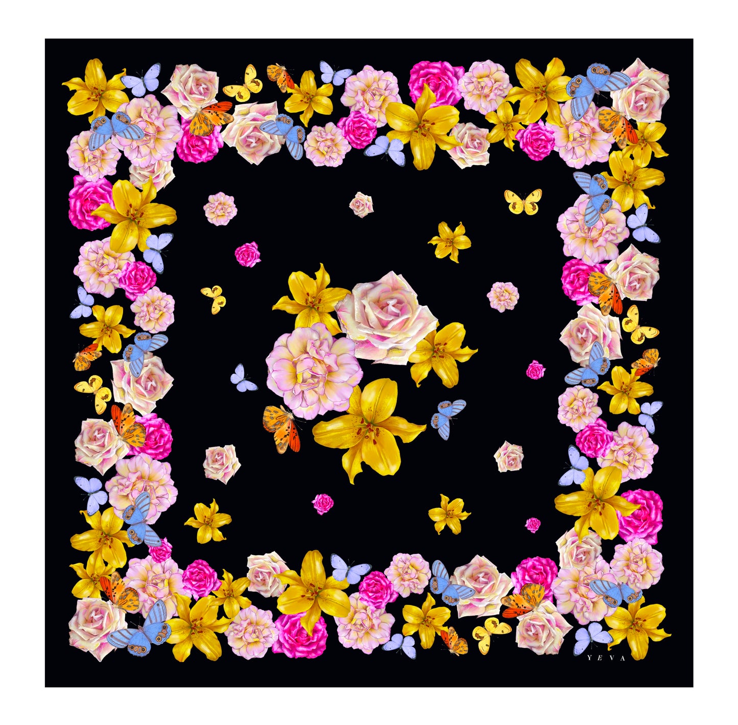 Small transformer_SCARF "Soul Flowers" black