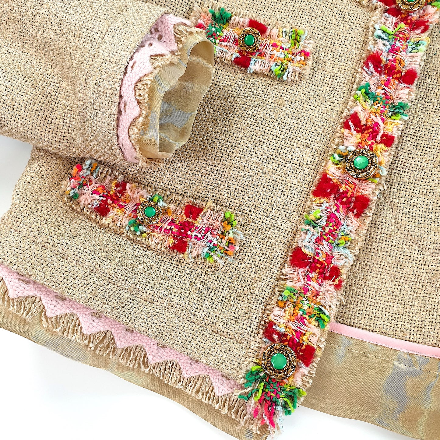 Short linen blazer with vintage embroidery "Rose"