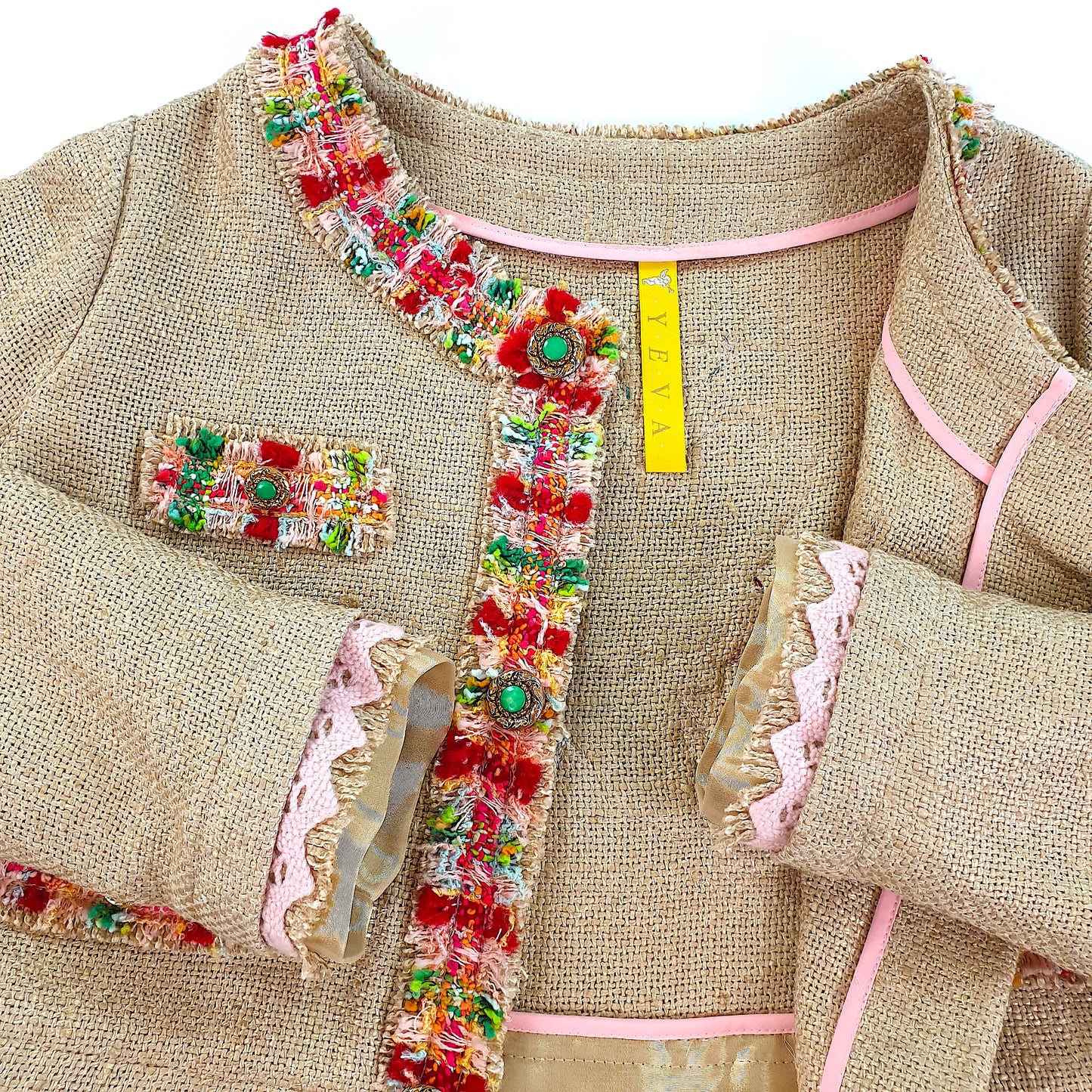 Short linen blazer with vintage embroidery "Rose"