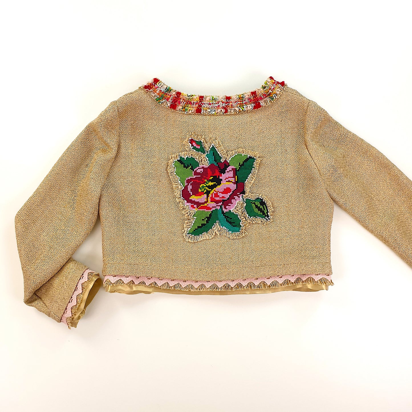 Short linen blazer with vintage embroidery "Rose"