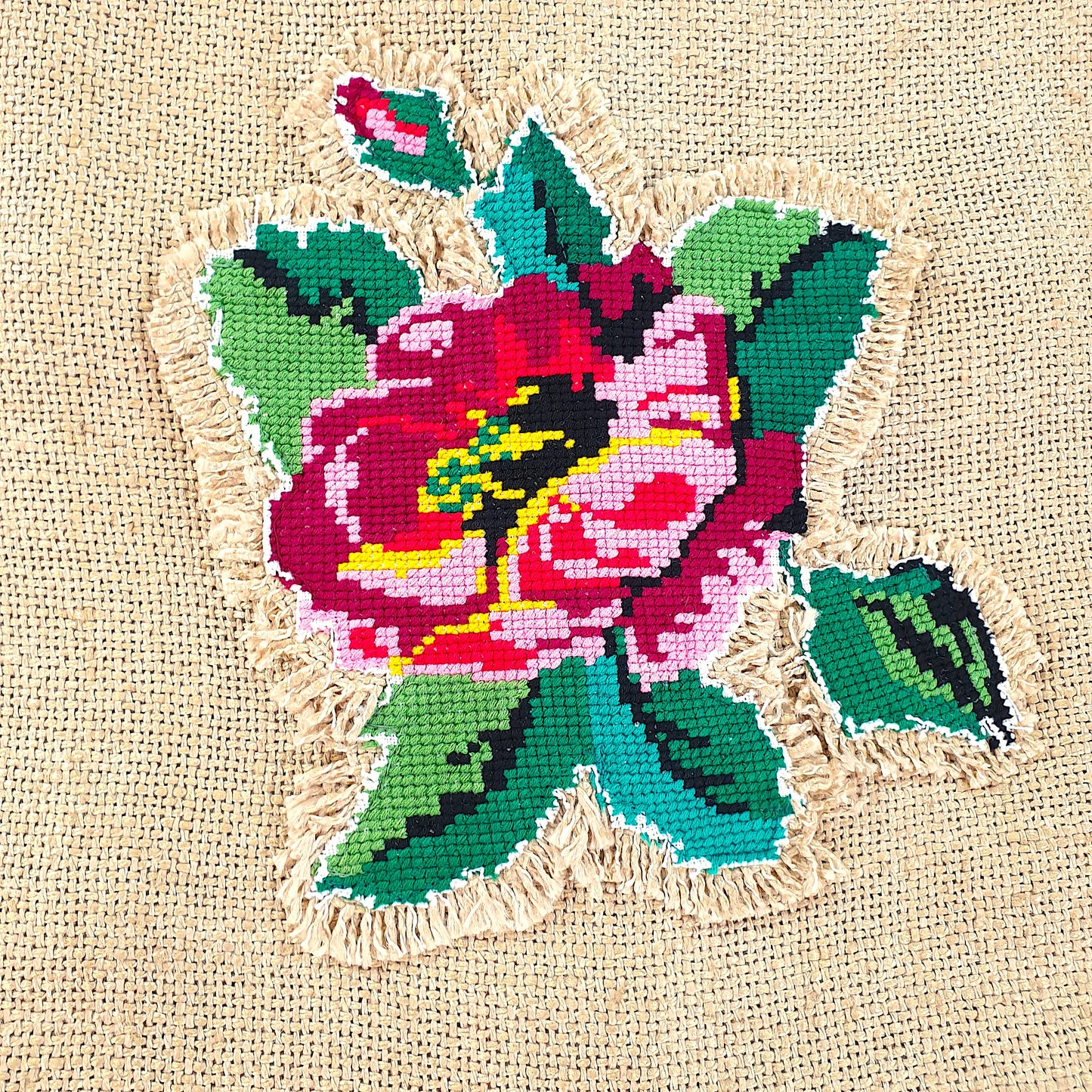 Short linen blazer with vintage embroidery "Rose"