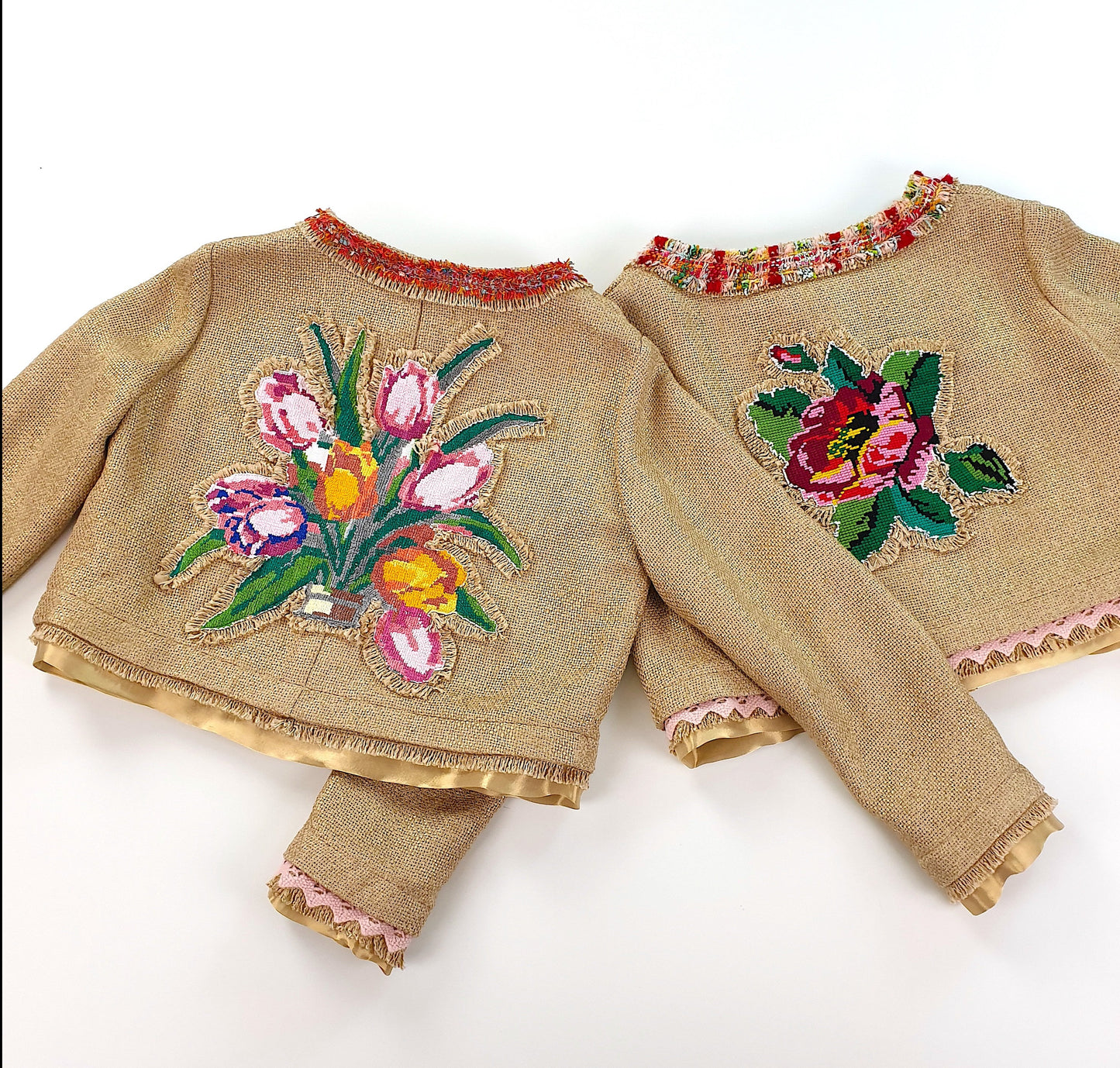 Short linen blazer with vintage embroidery "Rose"