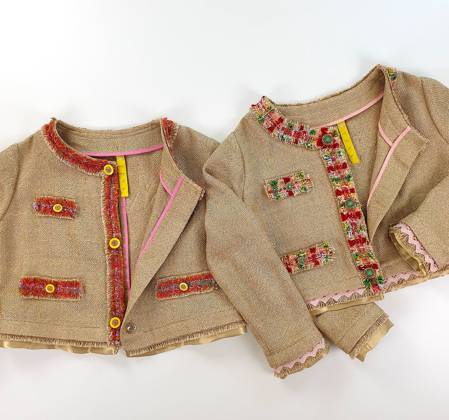 Short linen blazer with vintage embroidery "Rose"