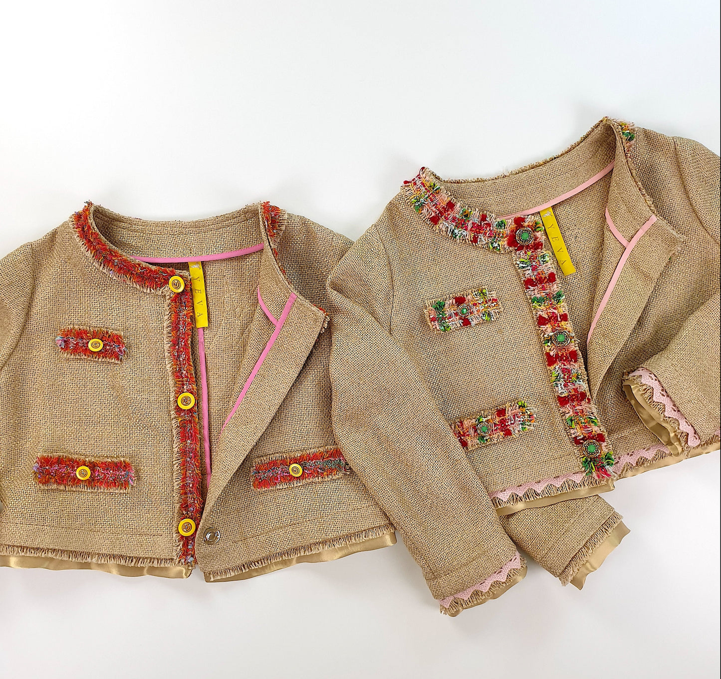 Short linen blazer with vintage embroidery "Tulips"