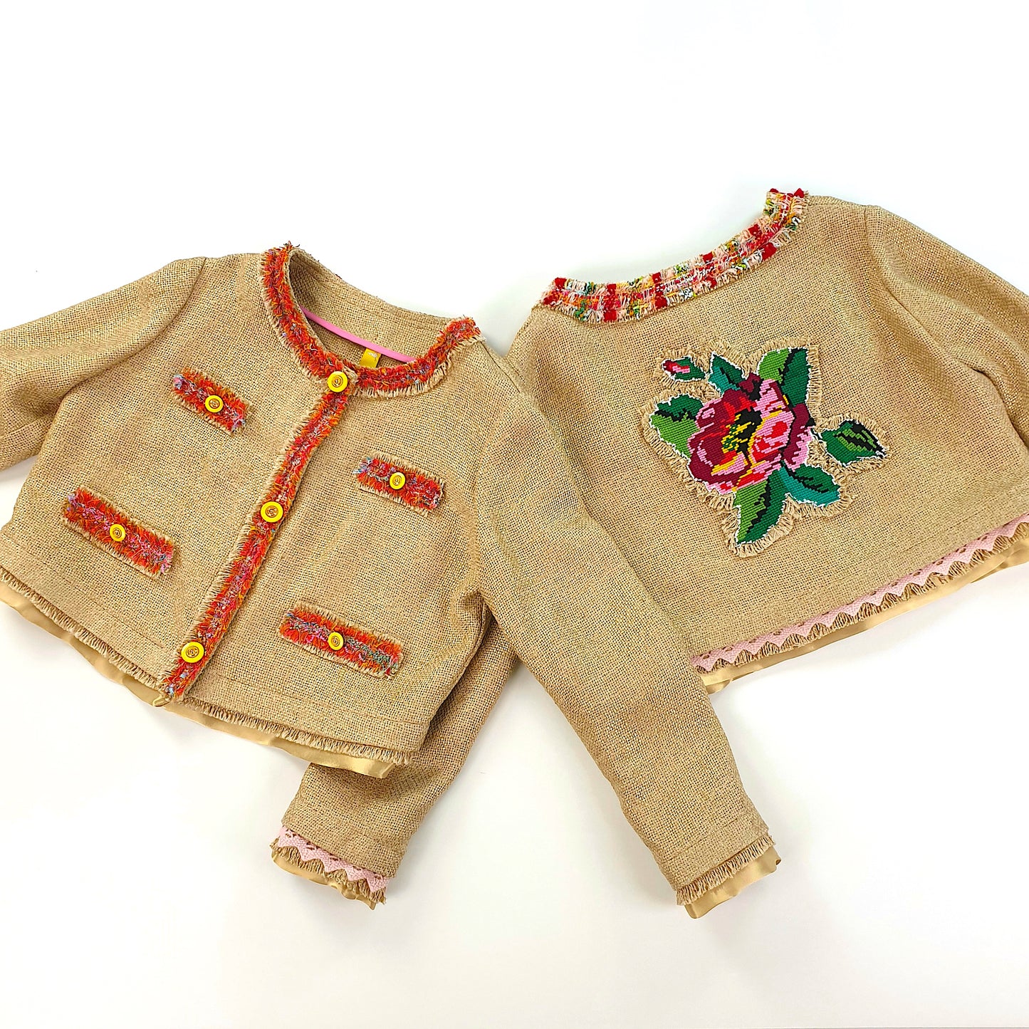 Short linen blazer with vintage embroidery "Rose"