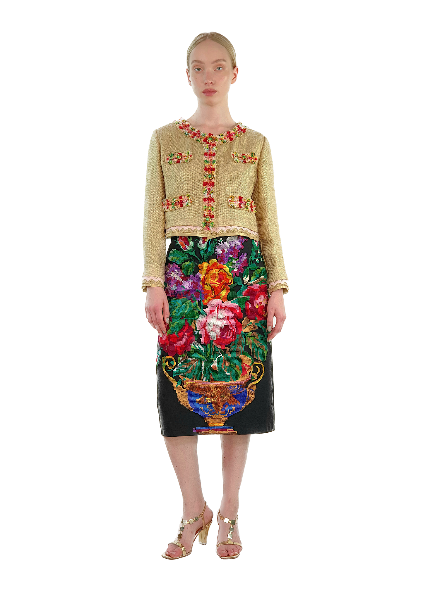 Short linen blazer with vintage embroidery "Rose"
