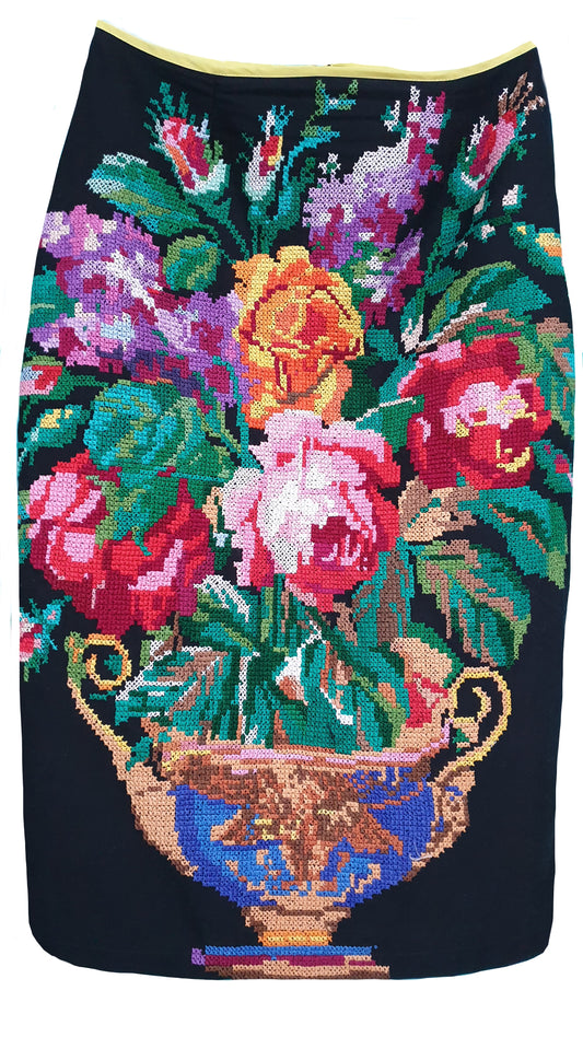 Skirt "Pink Bouquet" with Vintage Embroidery