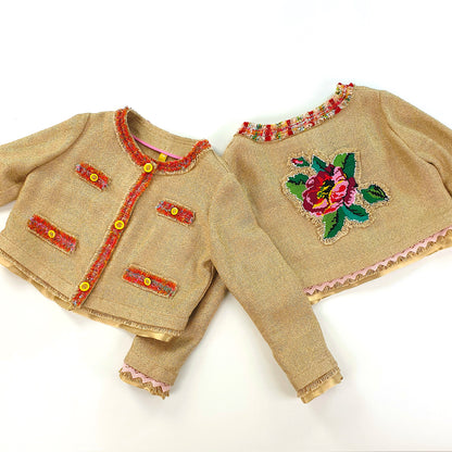 Short linen blazer with vintage embroidery "Tulips"